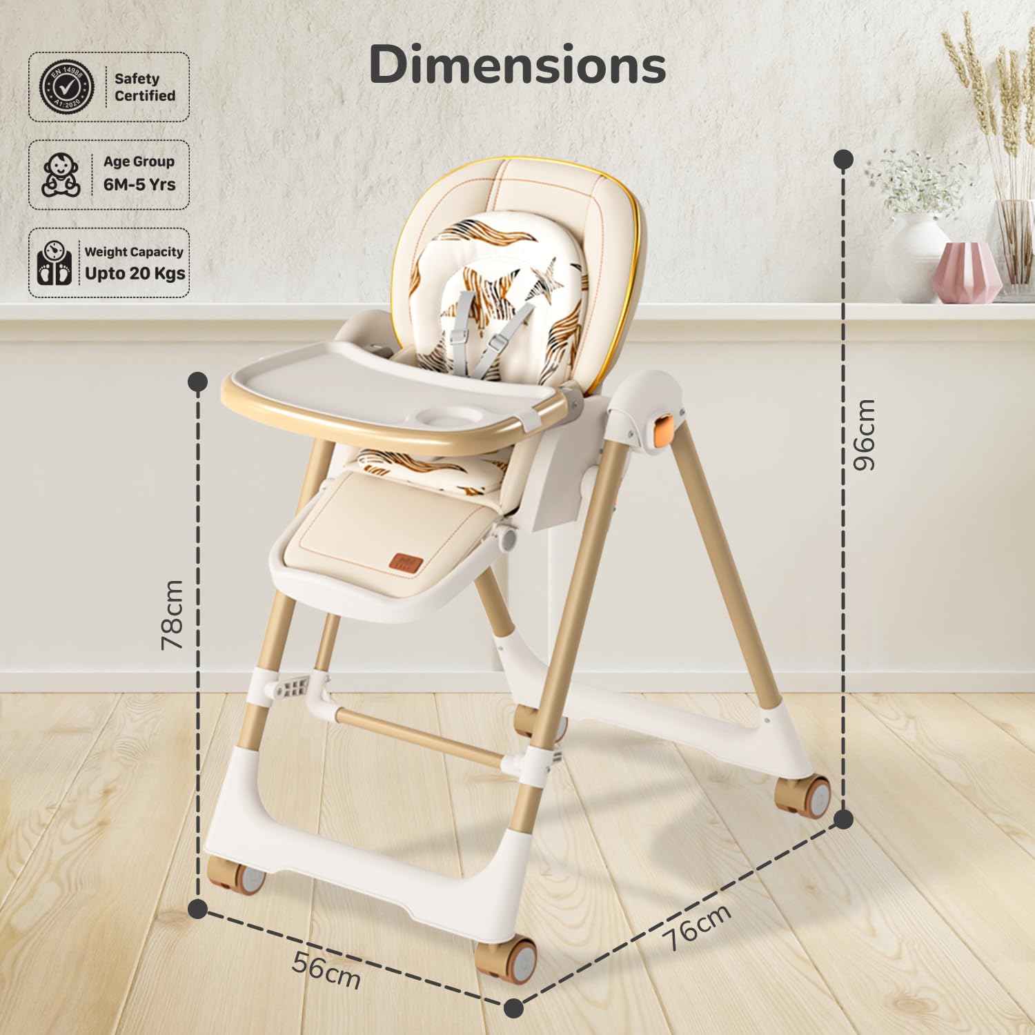 Modern baby high chair with adjustable tray and a separate baby swing/bouncer, both in a neutral cream and beige color scheme. Features happy babies using the multi-functional seating, perfect for a nursery or living room." www.usmile.com
